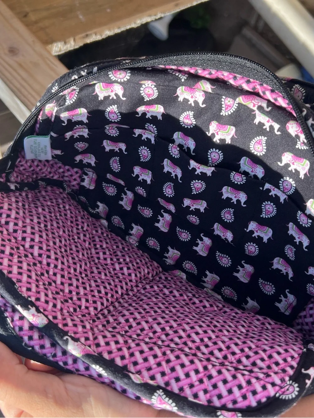 Vera Bradley Elephant Black Pink Satchel Handbag Zip Closure Retired 2007